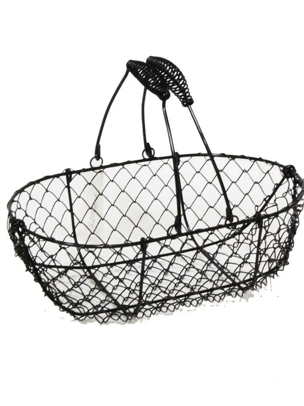 Farmhouse Chicken Wire Oval Black With Handle Farmhouse